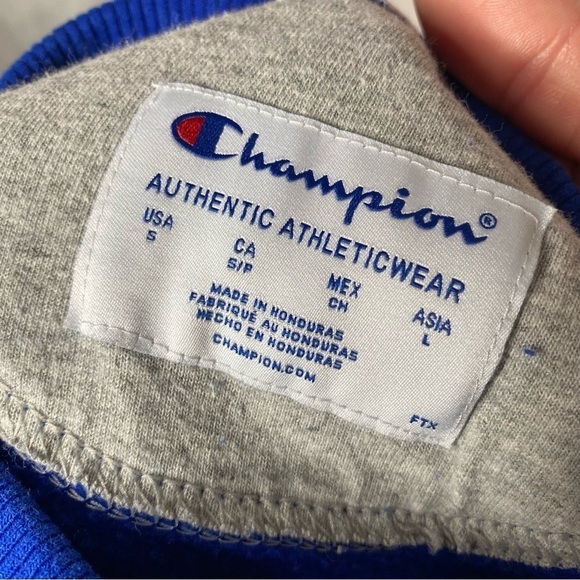 Champion Powerblend Vertical Script Logo Fleece Crew Sweatshirt Blue S - Picture 3 of 4